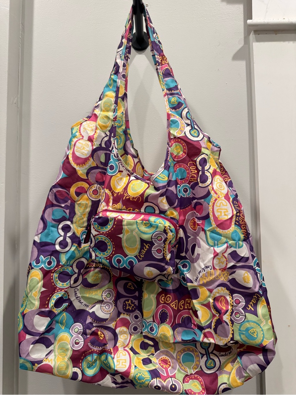 Coach Poppy Glam Signature C Print Packable Tote in a Colorful Multicolor Print